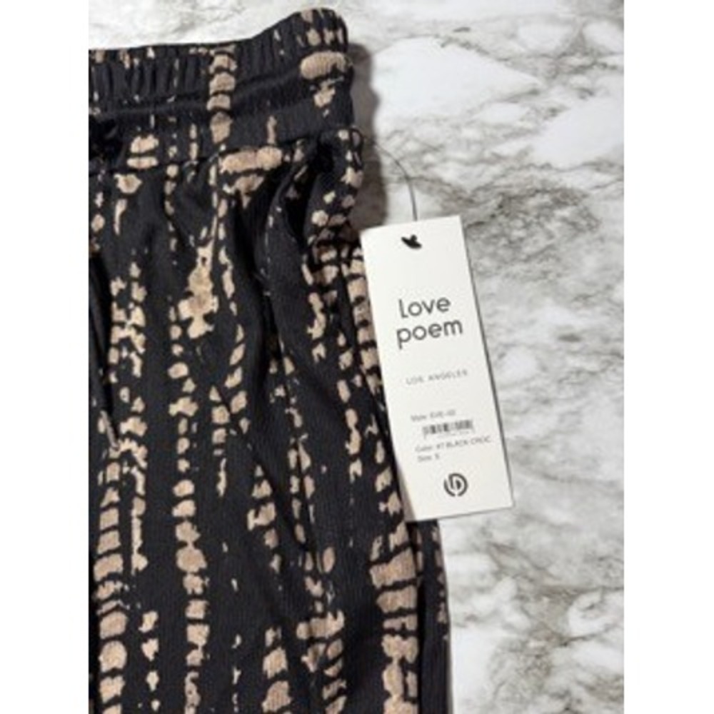 Love Poem Wide Leg Lounge Pants - Black and Beige Tie Dye Print - Casual - Picture 3 of 6